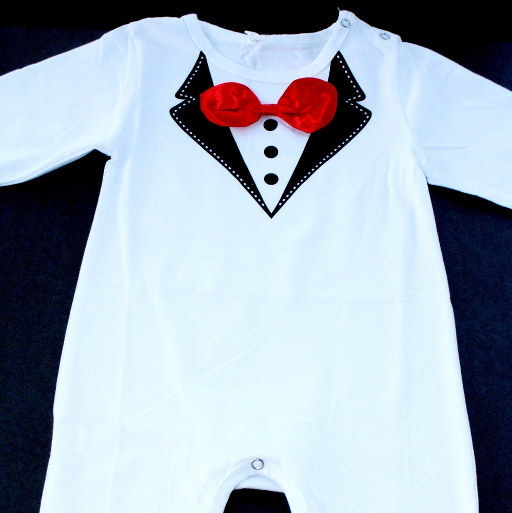 White bodysuit /Romper Tuxedo, Suit